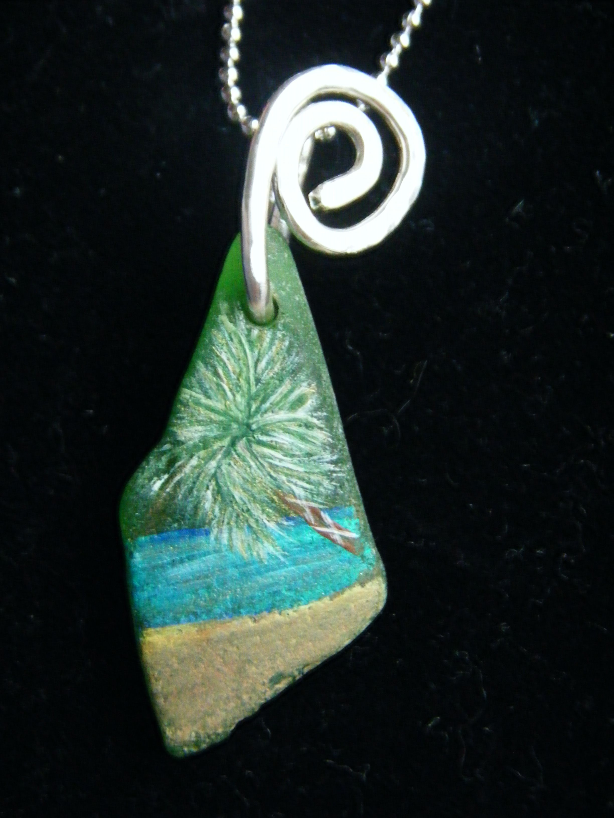 Handpainted Seaglass - Palm Trees